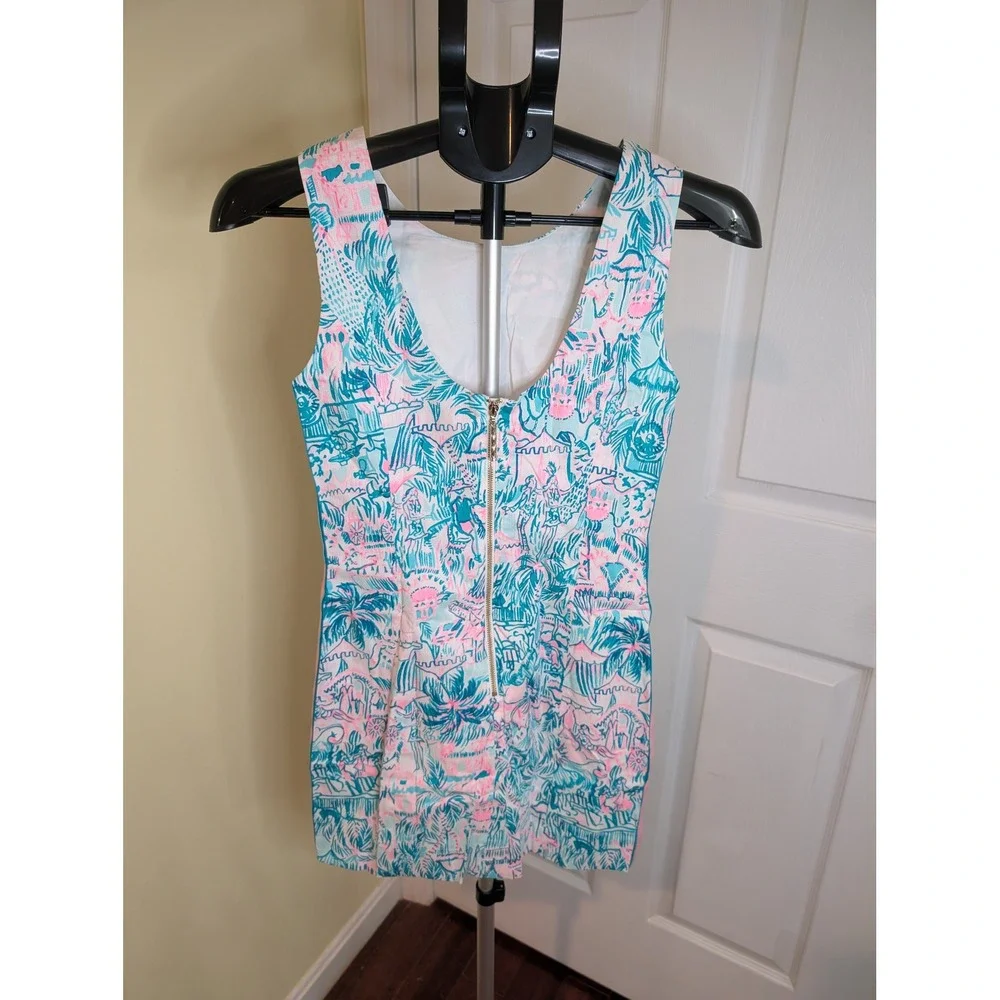 Lilly Pulitzer Mila Shift Dress Agate Green Camelflage Bamboo Zip - Size 00 - Picture 2 of 6